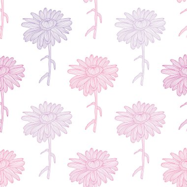 Papatya çiçekleri ve tasarım elementleriyle zarif, pürüzsüz bir desen. Davetiyeler, kartlar, baskı, hediye paketi, imalat, tekstil, kumaş, duvar kağıtları için çiçek deseni