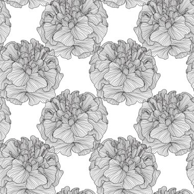 Kadife çiçekleri ve tasarım elementleriyle zarif, pürüzsüz bir desen. Davetiyeler, kartlar, baskı, hediye paketi, imalat, tekstil, kumaş, duvar kağıtları için çiçek deseni