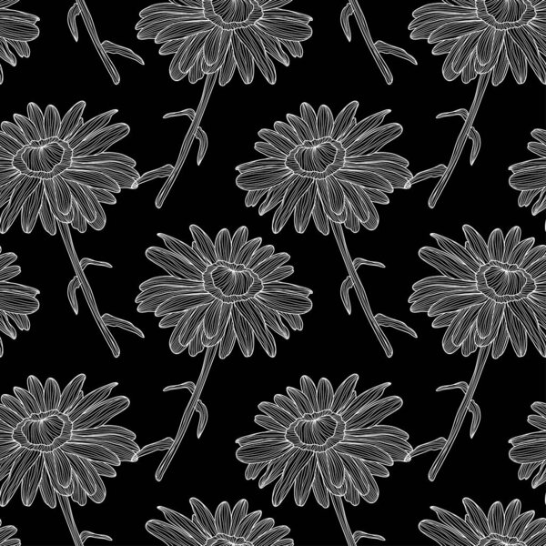 Элегантный бесшовный узор с ромашковыми цветами, элементами дизайна. Цветочный узор для приглашений, открыток, печати, подарочной упаковки, производства, текстиля, ткани, обоев