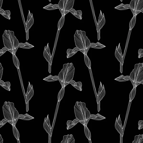 Élégant Motif Sans Couture Avec Des Fleurs Iris Des Éléments — Image vectorielle