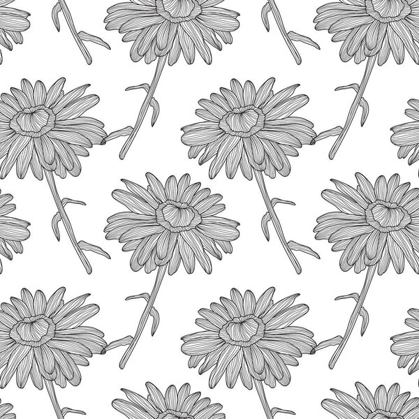 Elegant seamless pattern with chamomile flowers, design elements. Floral  pattern for invitations, cards, print, gift wrap, manufacturing, textile, fabric, wallpapers