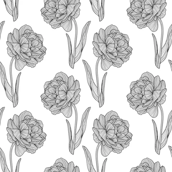 Élégant Motif Sans Couture Avec Des Fleurs Tulipe Des Éléments — Image vectorielle