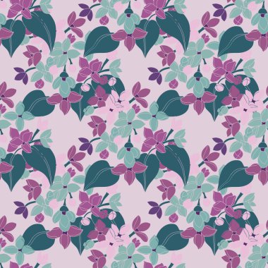 Leylak çiçekleri ve tasarım elementleriyle zarif, pürüzsüz bir desen. Davetiyeler, kartlar, baskı, hediye paketi, imalat, tekstil, kumaş, duvar kağıtları için çiçek deseni