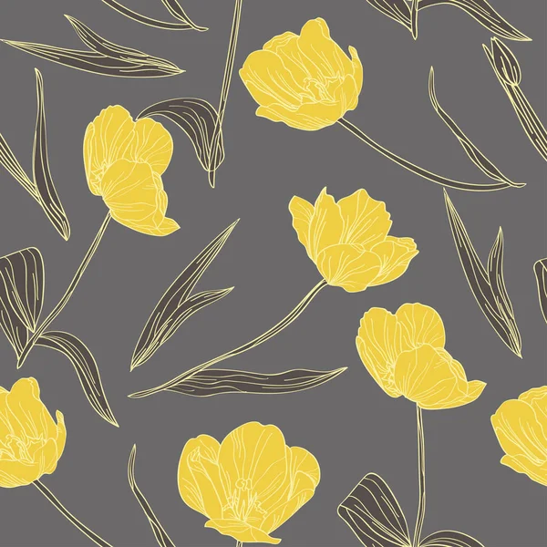 精致无缝的花纹与郁金香花 设计元素 采购产品花纹的邀请 印刷品 礼物包装 纺织品 2021年色彩趋势 — 图库矢量图片