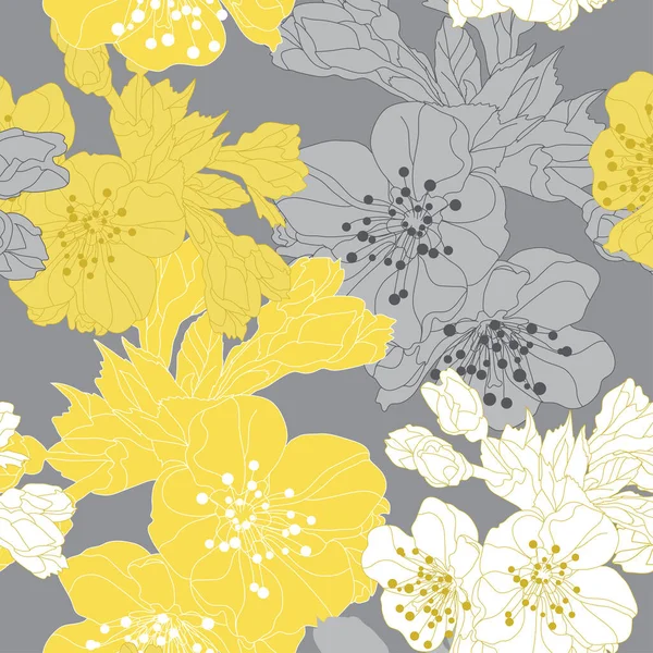 Élégant Motif Sans Couture Avec Fleurs Cerisier Sakura Fleurs Éléments — Image vectorielle