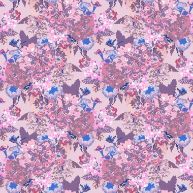 Verbena çiçekleri ve tasarım elementleriyle zarif, pürüzsüz bir desen. Davetiyeler, kartlar, baskı, hediye paketi, imalat, tekstil, kumaş, duvar kağıtları için çiçek deseni