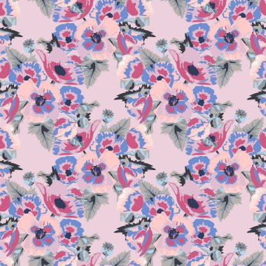 Haşhaş çiçekleri ve tasarım elementleriyle zarif, pürüzsüz bir desen. Davetiyeler, kartlar, baskı, hediye paketi, imalat, tekstil, kumaş, duvar kağıtları için çiçek deseni