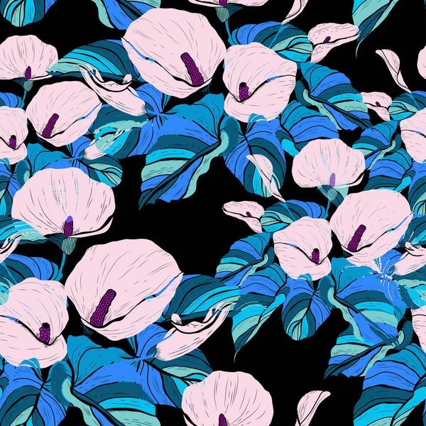 Elegantes Nahtloses Muster Mit Calla Lilienblüten Designelemente Blumenmuster Für Einladungen — Stockvektor