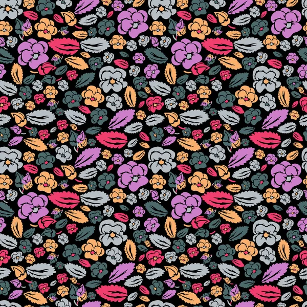 Elegante Patrón Sin Costuras Con Flores Viola Pansy Elementos Diseño — Archivo Imágenes Vectoriales