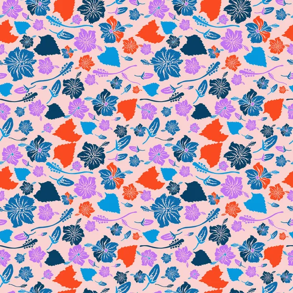 Elegantes Nahtloses Muster Mit Hibiskusblüten Designelementen Blumenmuster Für Einladungen Karten — Stockvektor