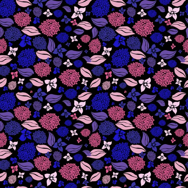 Élégant Motif Sans Couture Avec Des Fleurs Hortensia Des Éléments — Image vectorielle