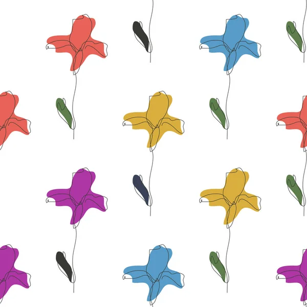 Élégant Motif Sans Couture Avec Des Fleurs Iris Des Éléments — Image vectorielle