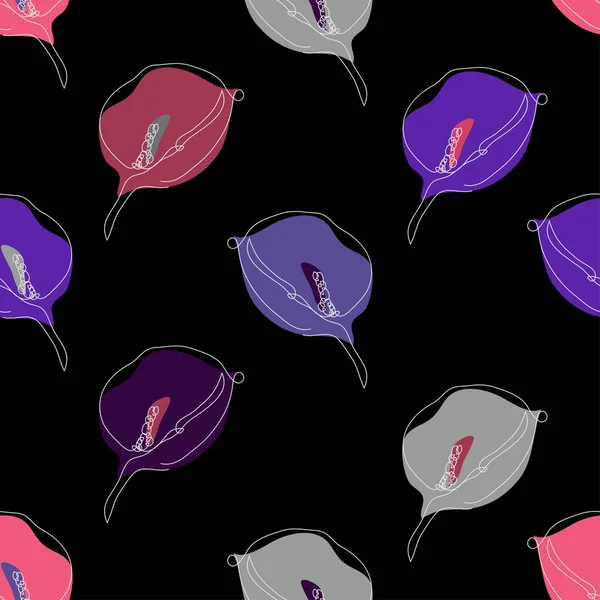 Κομψό Σχέδιο Χωρίς Ραφή Λουλούδια Κρίνου Calla Στοιχεία Σχεδιασμού Floral — Διανυσματικό Αρχείο