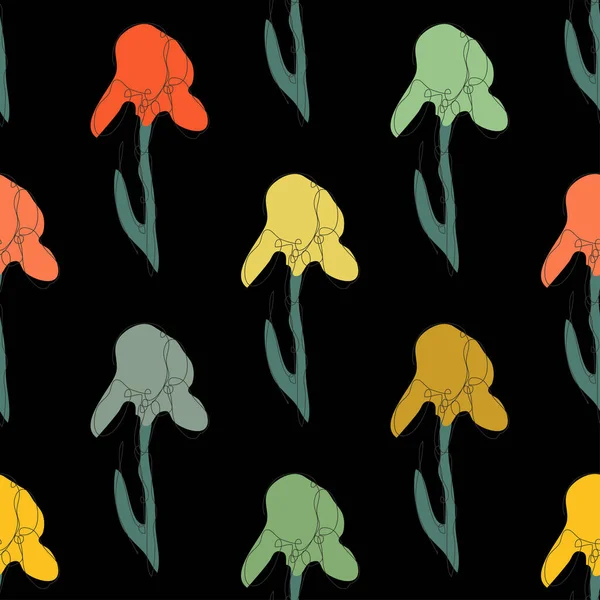 Κομψό Μοτίβο Χωρίς Ραφή Λουλούδια Ίριδας Στοιχεία Σχεδιασμού Floral Μοτίβο — Διανυσματικό Αρχείο