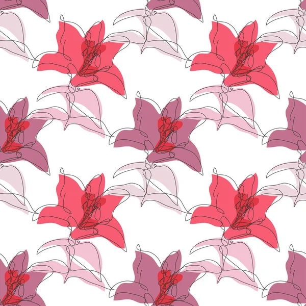 ユリの花 デザイン要素とエレガントなシームレスパターン 招待状 カード ギフトラップ ファブリック 壁紙のための花のパターン 連続線画形式 — ストックベクタ