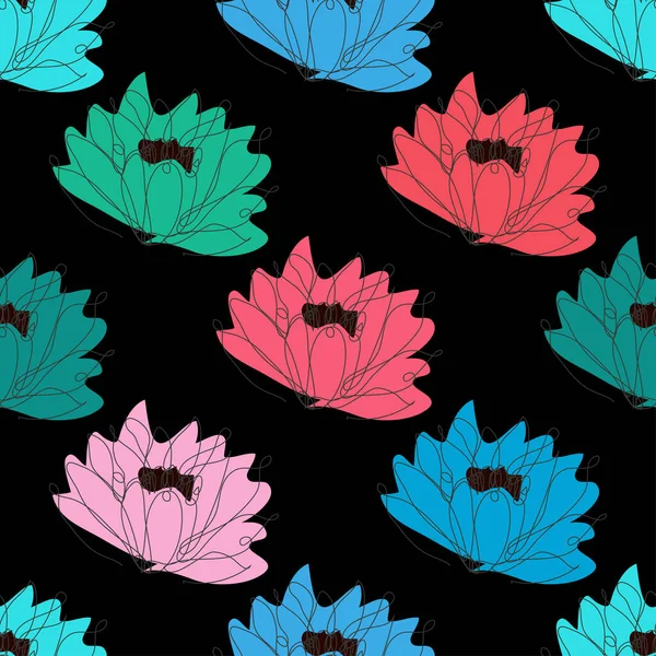 Élégant Motif Sans Couture Avec Des Fleurs Lotus Des Éléments — Image vectorielle