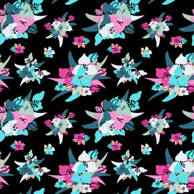 Zambak çiçekleri ve tasarım elementleriyle zarif, pürüzsüz bir desen. Davetiyeler, kartlar, baskı, hediye paketi, imalat, tekstil, kumaş, duvar kağıtları için çiçek deseni