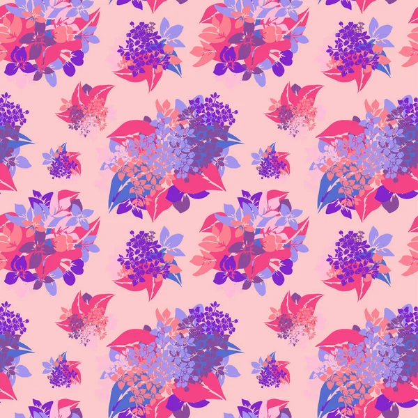 Élégant Motif Sans Couture Avec Des Fleurs Lilas Des Éléments — Image vectorielle