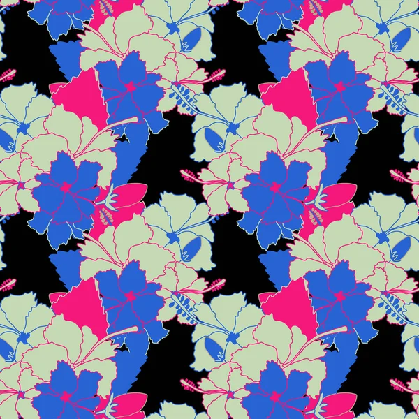 Elegantes Nahtloses Muster Mit Hibiskusblüten Designelementen Blumenmuster Für Einladungen Karten — Stockvektor