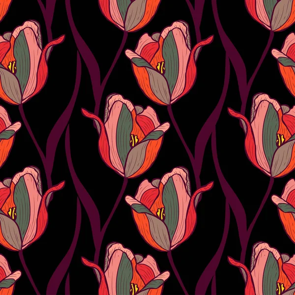 Элегантный Бесшовный Узор Цветами Тюльпана Элементами Дизайна Цветочный Узор Приглашений — стоковый вектор
