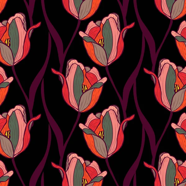 Elegáns Varrat Nélküli Minta Tulipánvirágokkal Design Elemekkel Virágmintás Meghívók Kártyák — Stock Vector