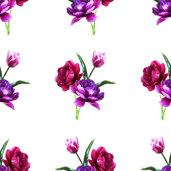チューリップの花 デザイン要素とエレガントなシームレスパターン 招待状 グリーティングカード スクラップブッキング ギフトラップ 繊維のための花のパターン — ストック写真