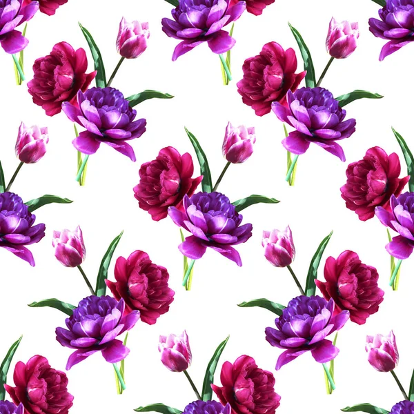 Elegantní Bezešvý Vzor Tulipánovými Květy Designové Prvky Květinový Vzor Pro — Stock fotografie