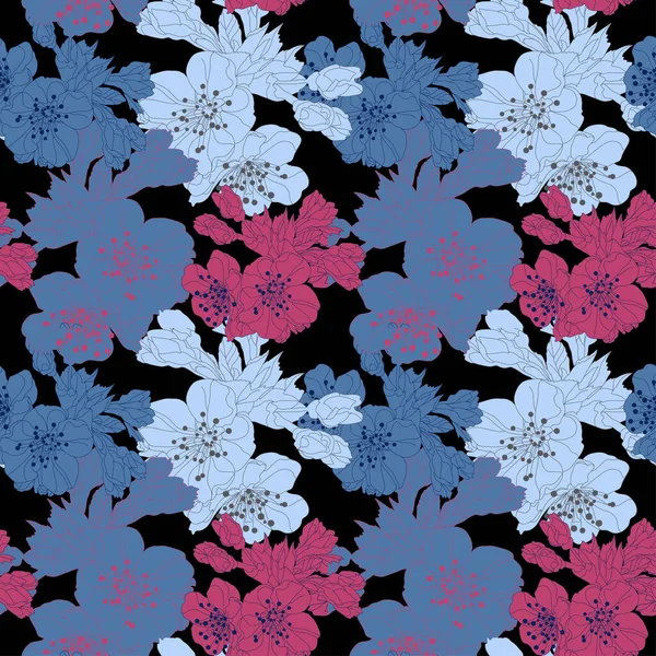 Élégant Motif Sans Couture Avec Fleurs Cerisier Sakura Fleurs Éléments — Image vectorielle