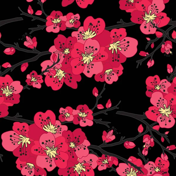 Elegante Naadloze Patroon Met Sakura Kersenbloesem Bloemen Design Elementen Bloemen — Stockvector