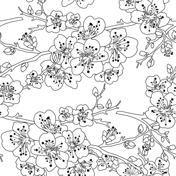 Elegáns Zökkenőmentes Minta Sakura Cseresznyevirágzással Design Elemekkel Virágmintás Meghívók Kártyák — Stock Vector