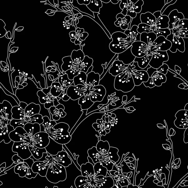 Elegante Naadloze Patroon Met Sakura Kersenbloesem Bloemen Design Elementen Bloemen — Stockvector