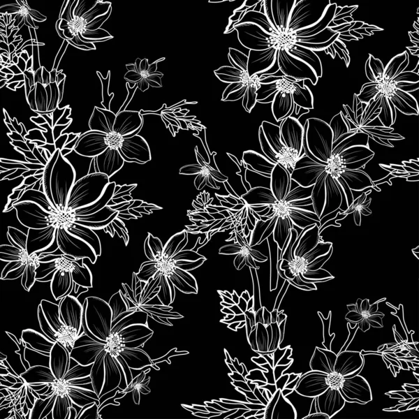 Élégant Motif Sans Couture Avec Des Fleurs Anémone Des Éléments — Image vectorielle