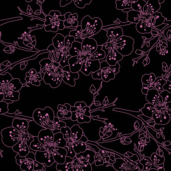 Elegante Patrón Sin Costuras Con Flores Flor Cerezo Sakura Elementos — Vector de stock