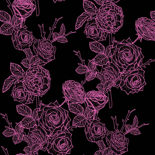 Élégant Motif Sans Couture Avec Des Fleurs Roses Des Éléments — Image vectorielle