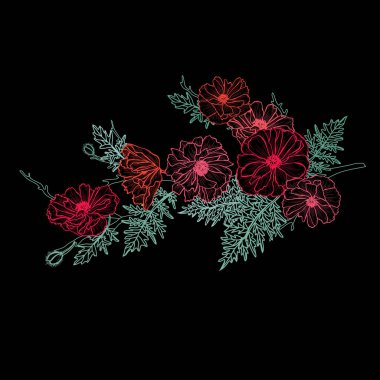 Dekoratif el çizimi gelincik çiçekleri, tasarım elementleri. Kartlar, davetiyeler, afişler, posterler, baskı tasarımı için kullanılabilir. Sanat tarzında çiçek arkaplanı