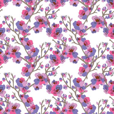 Zarif, pürüzsüz desenli, çiçekli kiraz çiçeği, tasarım elementleri. Davetiyeler, kartlar, baskı, hediye paketi, imalat, tekstil, kumaş, duvar kağıtları için çiçek deseni