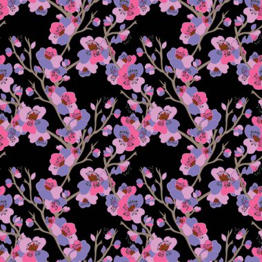 Zarif, pürüzsüz desenli, çiçekli kiraz çiçeği, tasarım elementleri. Davetiyeler, kartlar, baskı, hediye paketi, imalat, tekstil, kumaş, duvar kağıtları için çiçek deseni