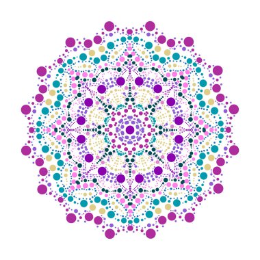 Dekoratif renkli nokta mandala, tasarım elementi. Kartlar, davetiyeler, afişler, posterler, baskı tasarımı için kullanılabilir. Mandala arkaplanı