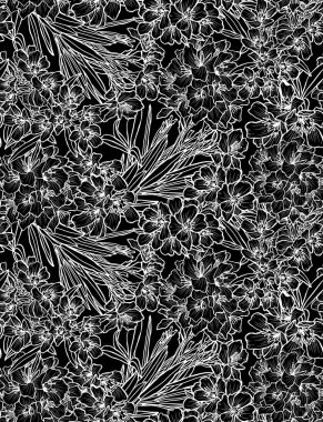 Zakkum çiçekleri ve tasarım elementleriyle zarif, pürüzsüz bir desen. Davetiyeler, kartlar, baskı, hediye paketi, imalat, tekstil, kumaş, duvar kağıtları için çiçek deseni