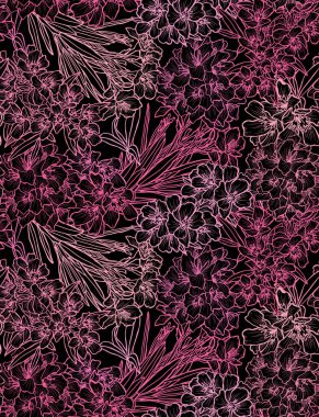 Zakkum çiçekleri ve tasarım elementleriyle zarif, pürüzsüz bir desen. Davetiyeler, kartlar, baskı, hediye paketi, imalat, tekstil, kumaş, duvar kağıtları için çiçek deseni