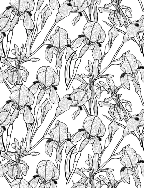 Süsen çiçekleri ve tasarım elementleriyle zarif, pürüzsüz bir desen. Davetiyeler, kartlar, baskı, hediye paketi, imalat, tekstil, kumaş, duvar kağıtları için çiçek deseni