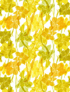 Nergis çiçekleri ve tasarım elementleriyle zarif, pürüzsüz bir desen. Davetiyeler, kartlar, baskı, hediye paketi, imalat, tekstil, kumaş, duvar kağıtları için çiçek deseni