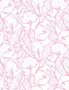 Kalla zambağı çiçekleri ve tasarım elementleriyle zarif, pürüzsüz bir desen. Davetiyeler, kartlar, baskı, hediye paketi, imalat, tekstil, kumaş, duvar kağıtları için çiçek deseni