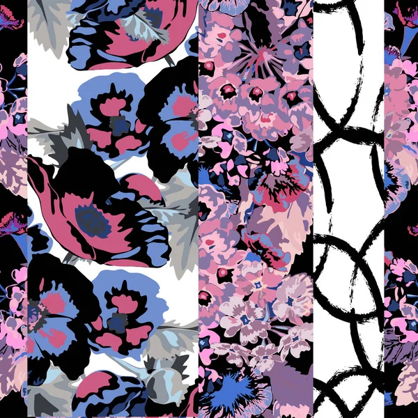 Elegant Seamless Pattern Verbena Poppy Flowers Design Elements Floral Pattern — ストックベクタ
