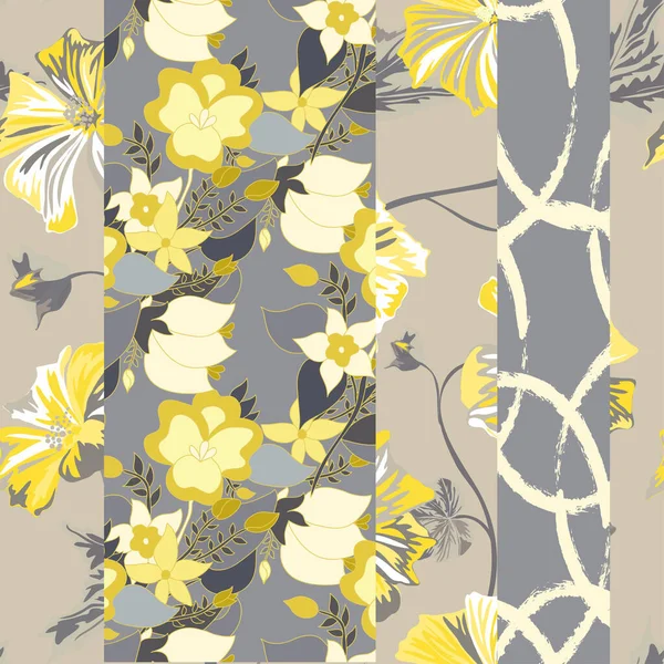 Elegant Naadloos Patroon Met Hibiscus Abstracte Bloemen Design Elementen Bloemen — Stockvector