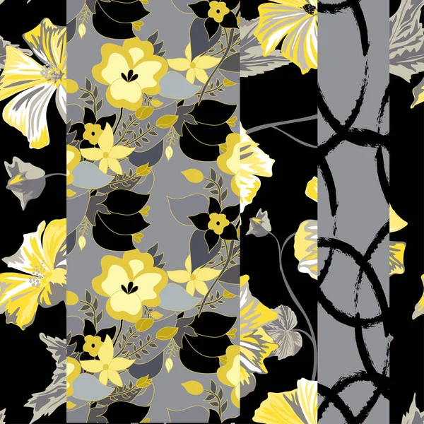 Elegant Naadloos Patroon Met Hibiscus Abstracte Bloemen Design Elementen Bloemen — Stockvector