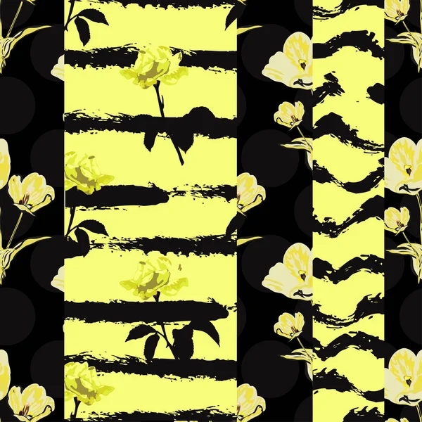 Elegantes Nahtloses Muster Mit Tulpen Und Rosenblüten Designelementen Blumenmuster Für — Stockvektor