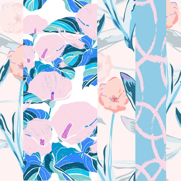 Élégant Motif Sans Couture Avec Des Fleurs Tulipe Calla Des — Image vectorielle