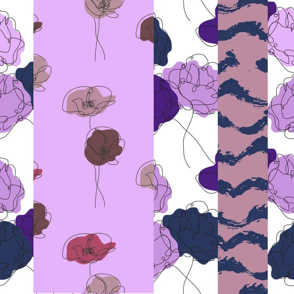 Elegante Patrón Sin Costuras Con Flores Rosa Amapola Elementos Diseño — Vector de stock