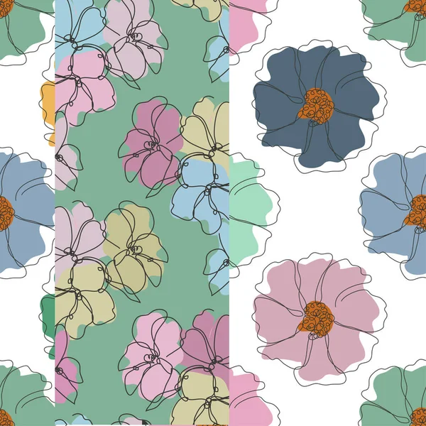 Elegantní Bezešvý Vzor Kosmem Muškátovými Květinami Designové Prvky Květinový Vzor — Stockový vektor